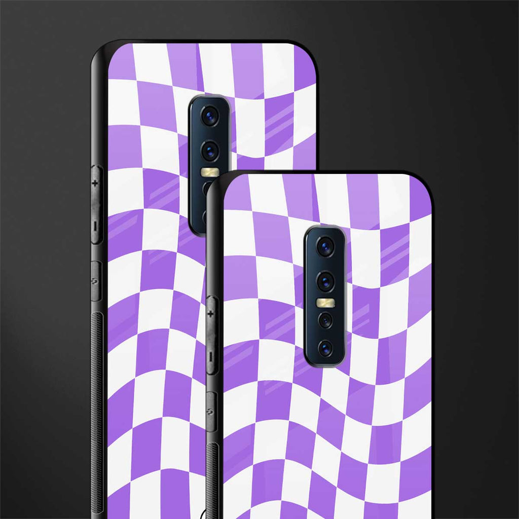 purple white trippy check pattern glass case for vivo v17 pro image-2