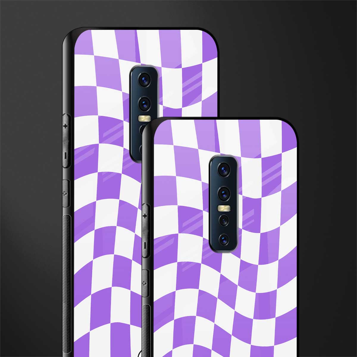 purple white trippy check pattern glass case for vivo v17 pro image-2