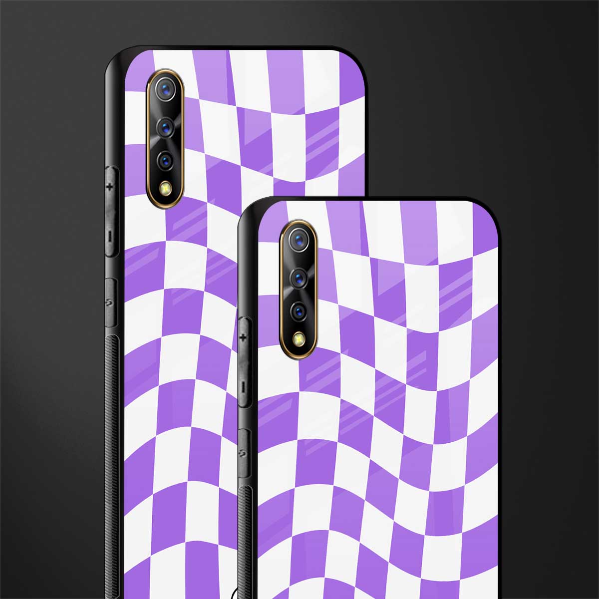 purple white trippy check pattern glass case for vivo s1 image-2
