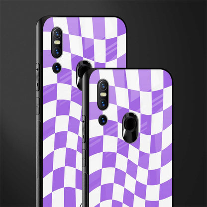 purple white trippy check pattern glass case for vivo v15 image-2