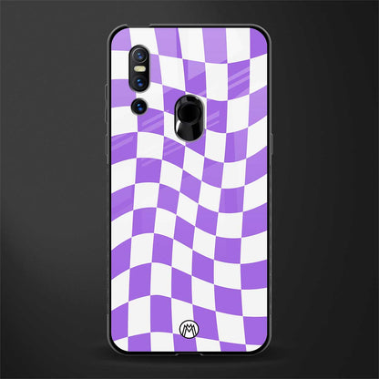 purple white trippy check pattern glass case for vivo v15 image