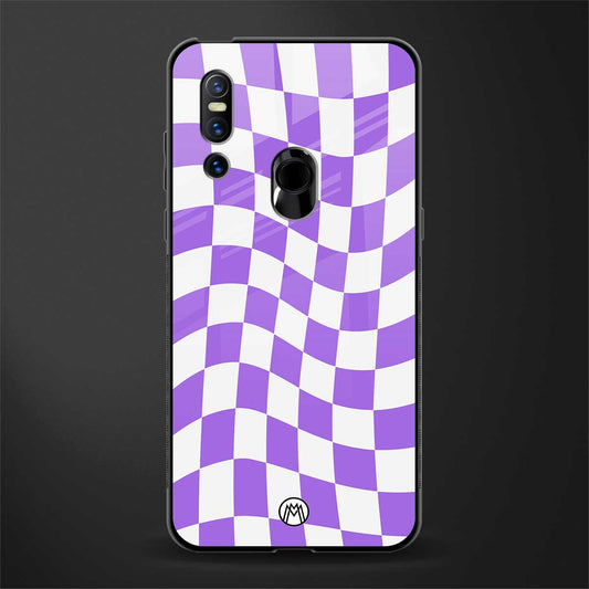 purple white trippy check pattern glass case for vivo v15 image