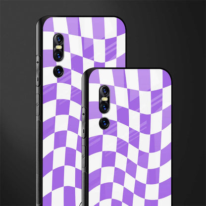 purple white trippy check pattern glass case for vivo v15 pro image-2