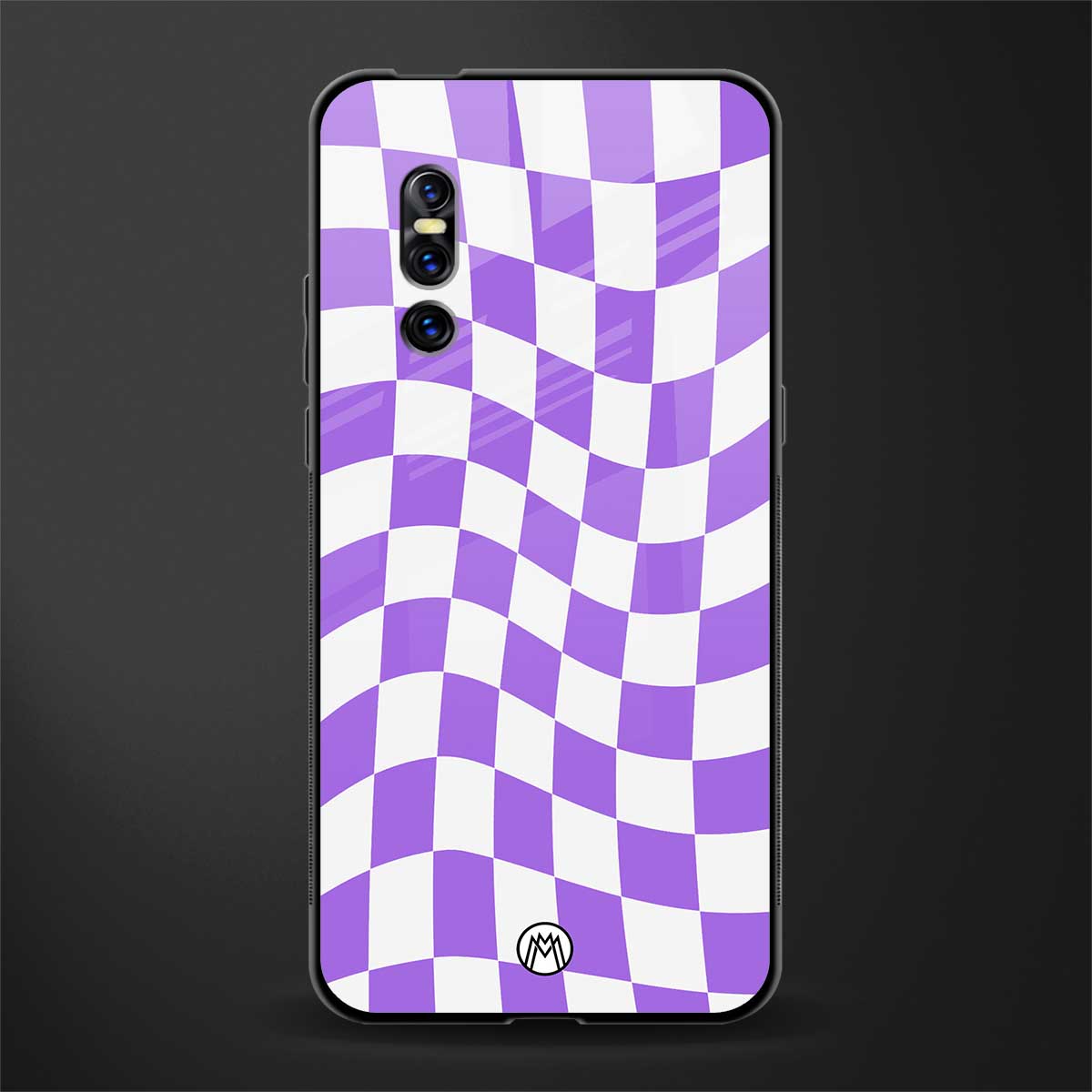 purple white trippy check pattern glass case for vivo v15 pro image