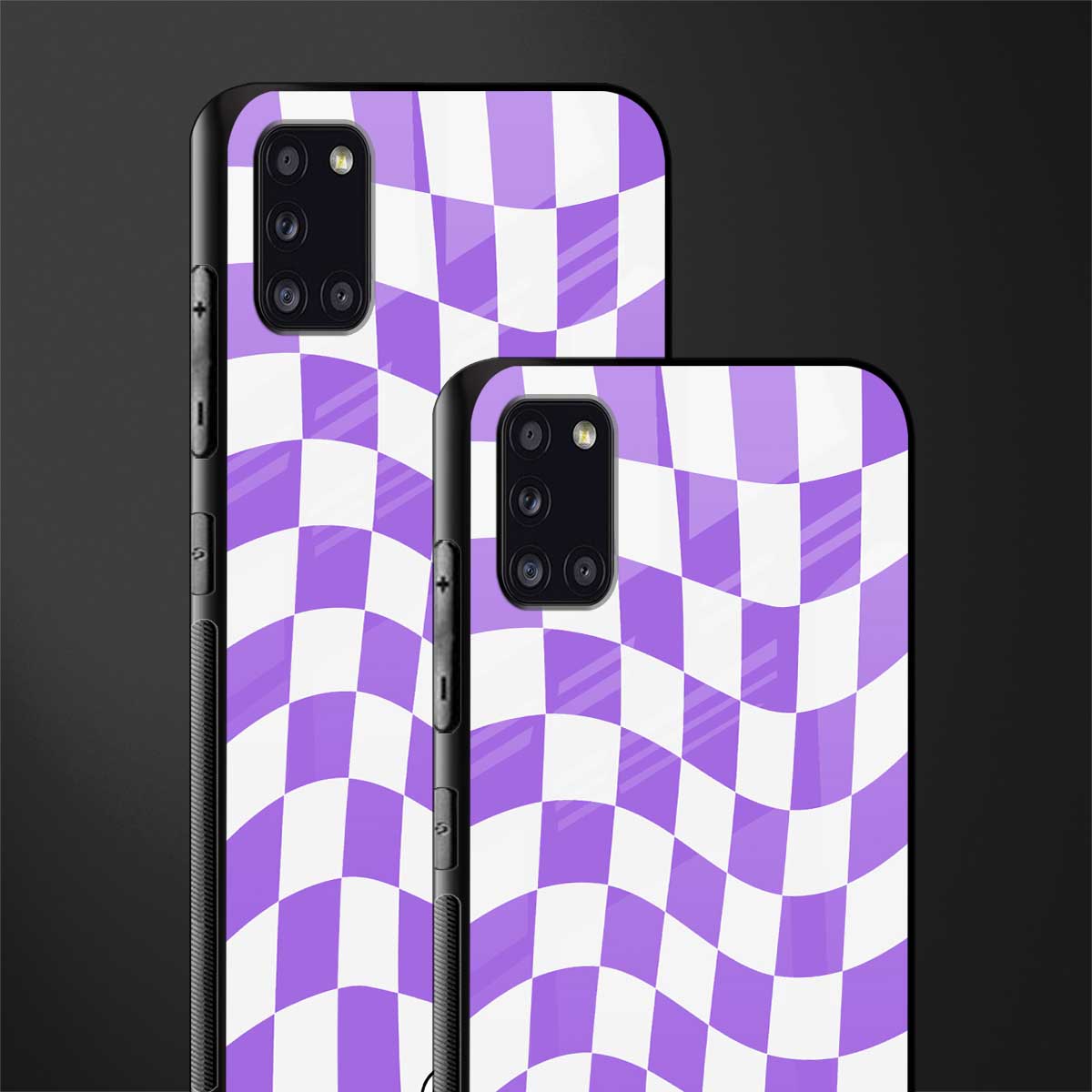 purple white trippy check pattern glass case for samsung galaxy a31 image-2