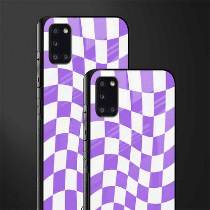 purple white trippy check pattern glass case for samsung galaxy a31 image-2
