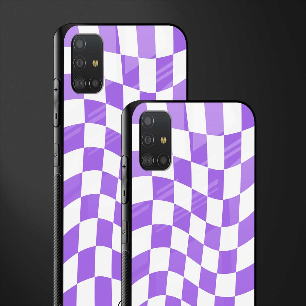 purple white trippy check pattern glass case for samsung galaxy a51 image-2