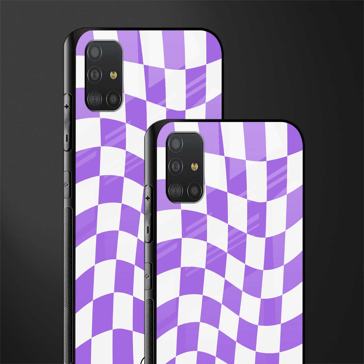 purple white trippy check pattern glass case for samsung galaxy a51 image-2