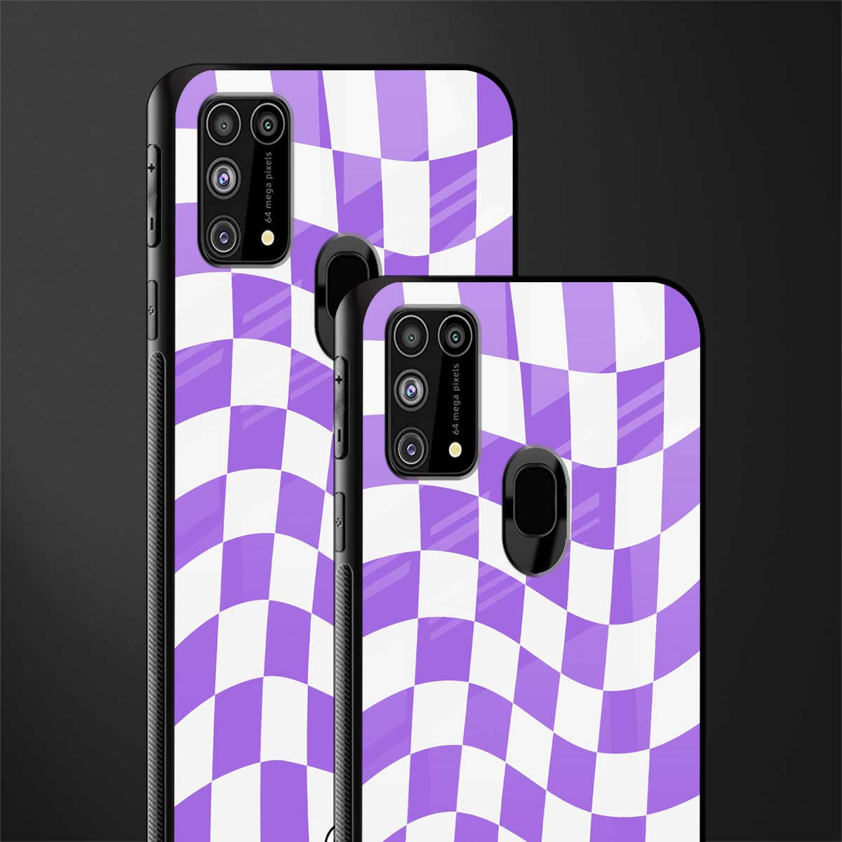 purple white trippy check pattern glass case for samsung galaxy f41 image-2