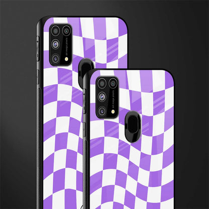 purple white trippy check pattern glass case for samsung galaxy f41 image-2