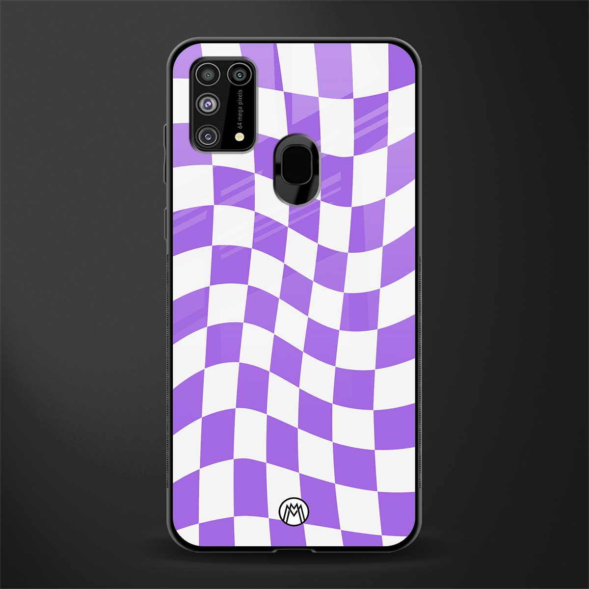 purple white trippy check pattern glass case for samsung galaxy f41 image