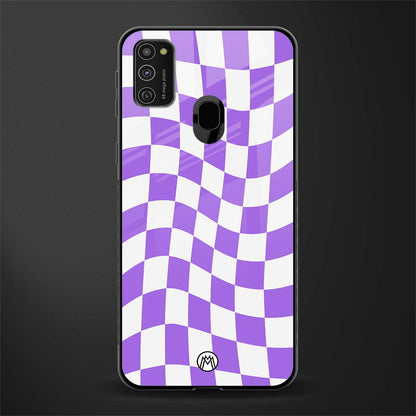 purple white trippy check pattern glass case for samsung galaxy m21 image