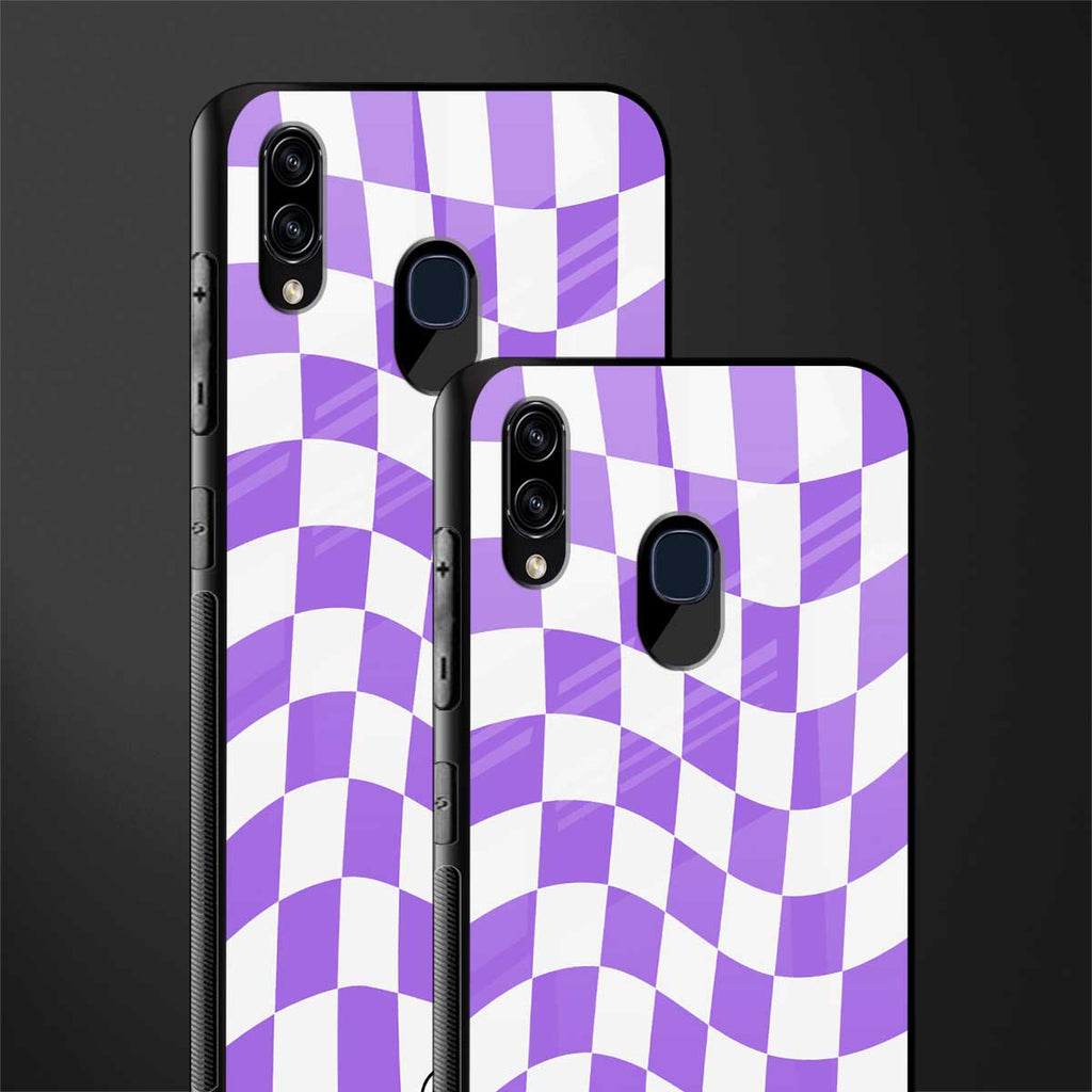 purple white trippy check pattern glass case for samsung galaxy m10s image-2