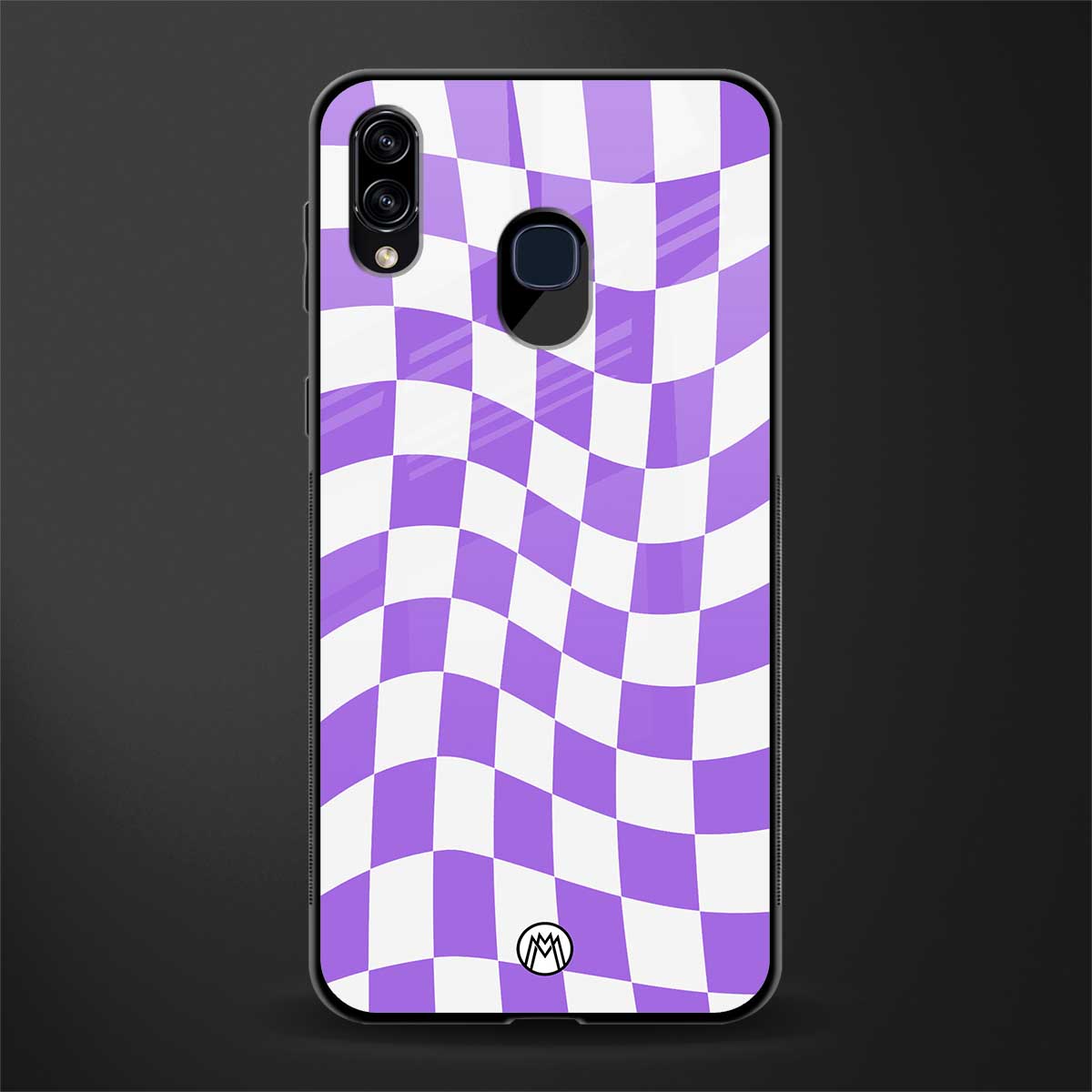 purple white trippy check pattern glass case for samsung galaxy a20 image
