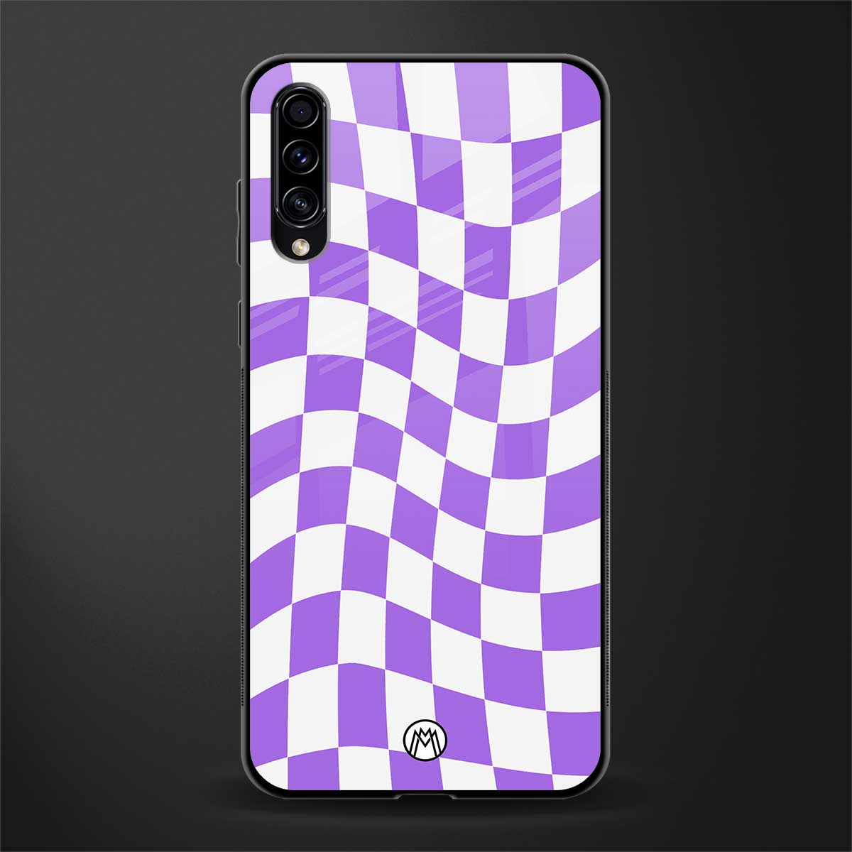 purple white trippy check pattern glass case for samsung galaxy a70 image
