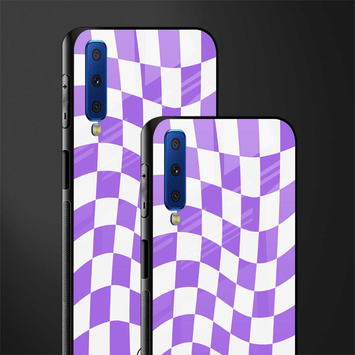 purple white trippy check pattern glass case for samsung galaxy a7 2018 image-2