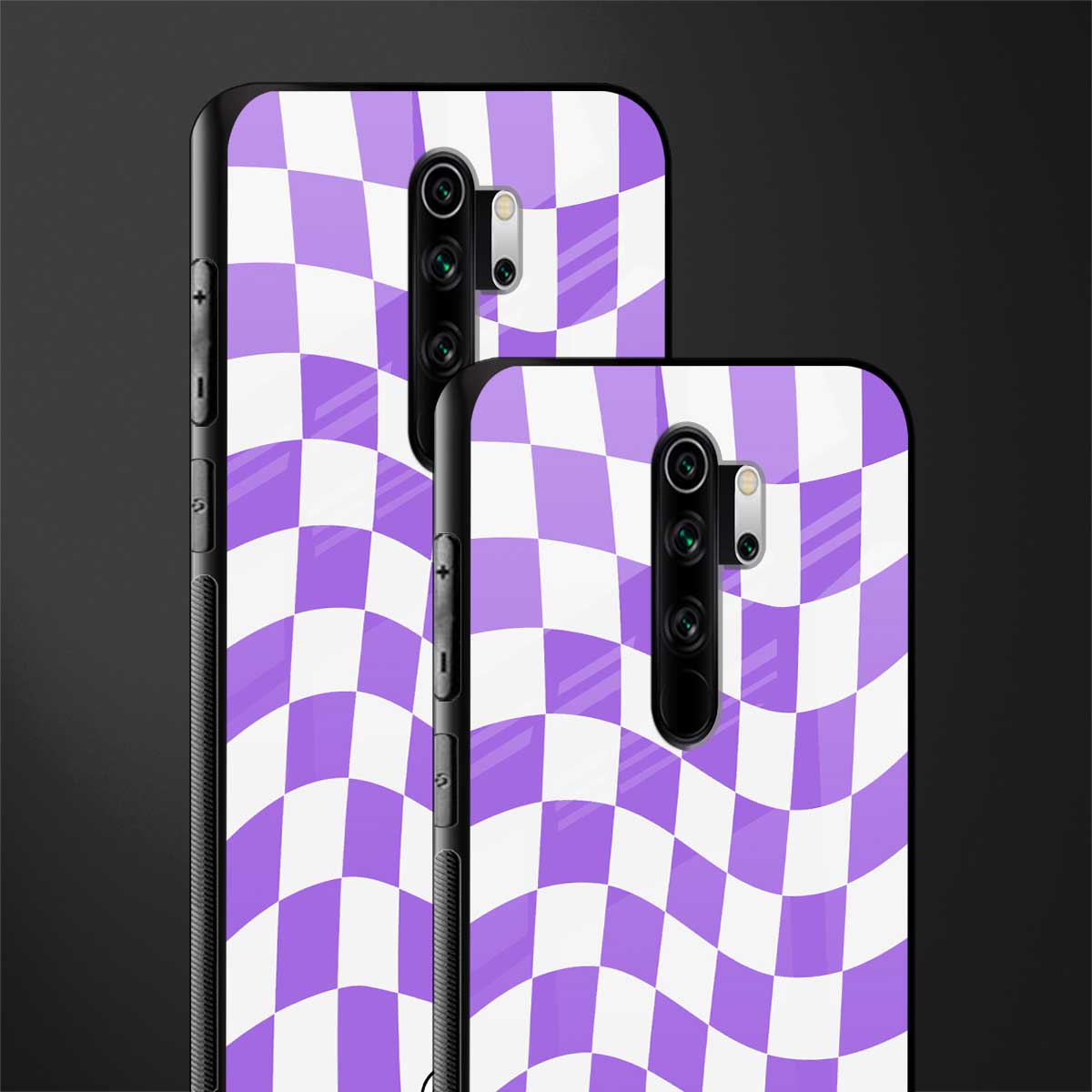purple white trippy check pattern glass case for redmi note 8 pro image-2