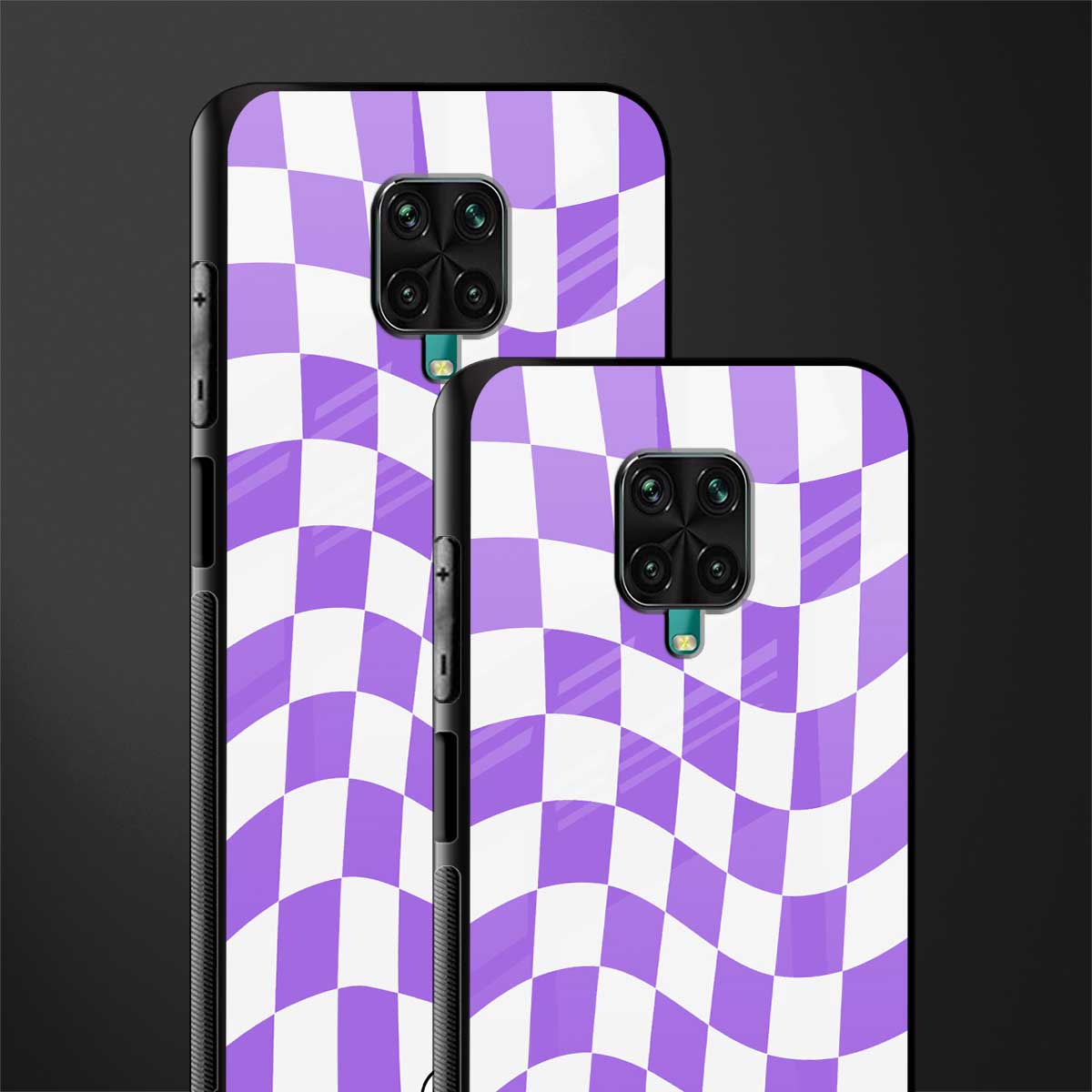 purple white trippy check pattern glass case for redmi note 9 pro image-2