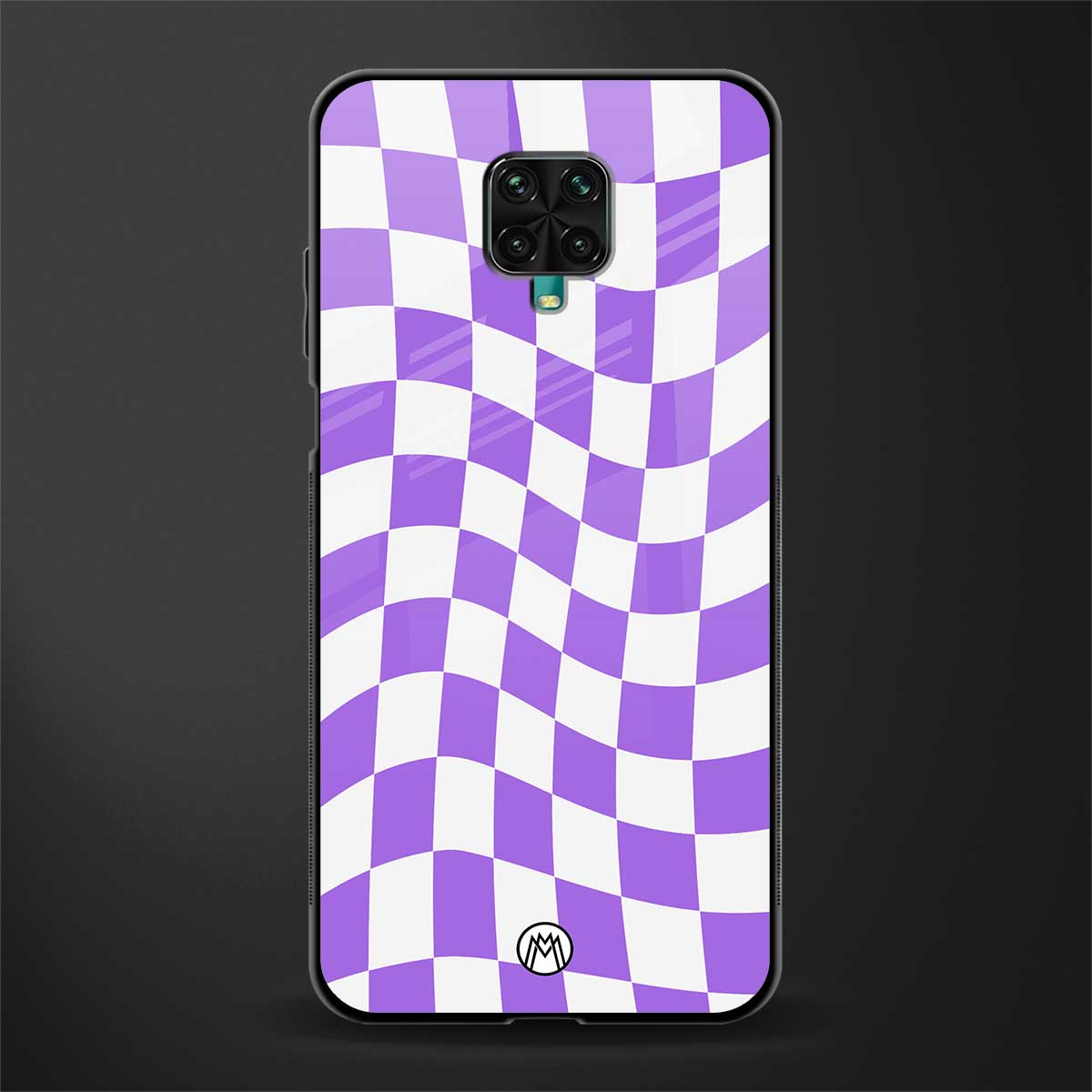 purple white trippy check pattern glass case for redmi note 9 pro image