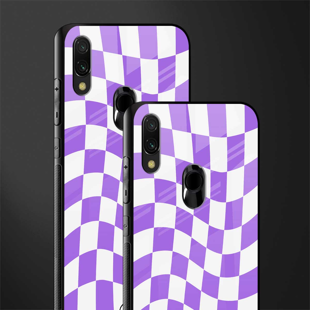 purple white trippy check pattern glass case for redmi note 7 pro image-2