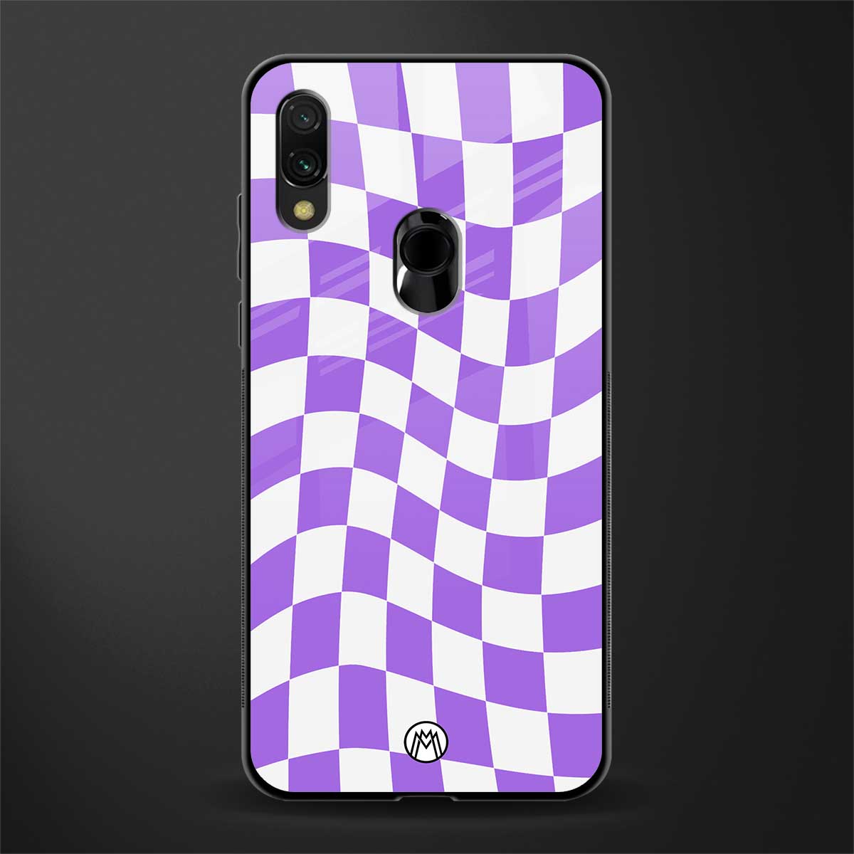 purple white trippy check pattern glass case for redmi y3 image