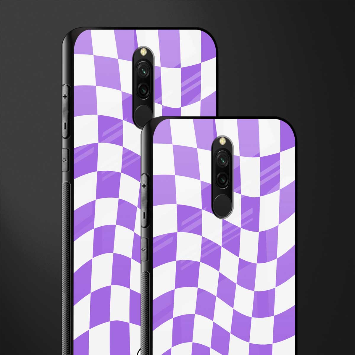 purple white trippy check pattern glass case for redmi 8 image-2