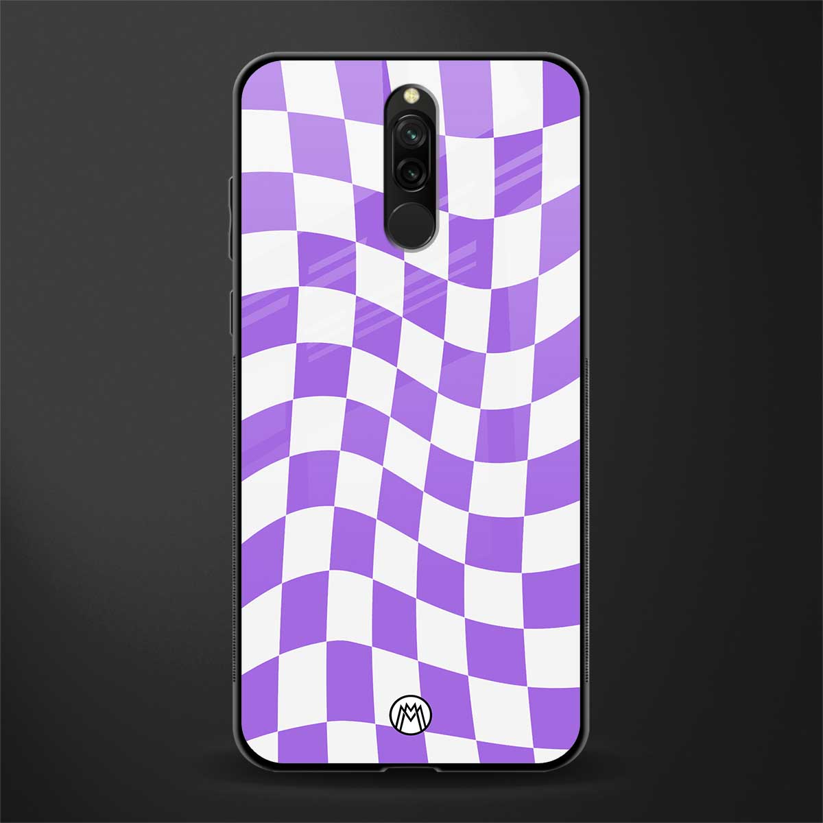 purple white trippy check pattern glass case for redmi 8 image
