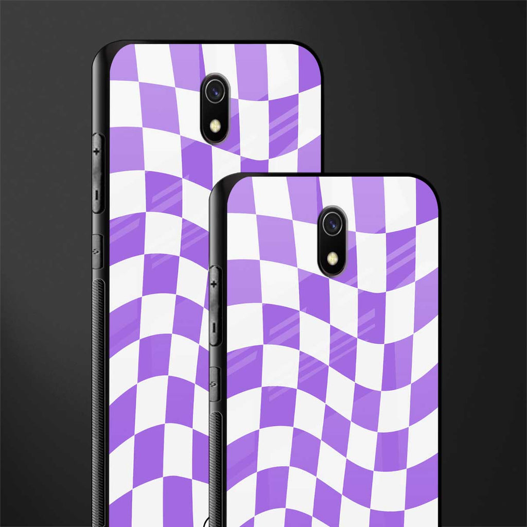 purple white trippy check pattern glass case for redmi 8a image-2