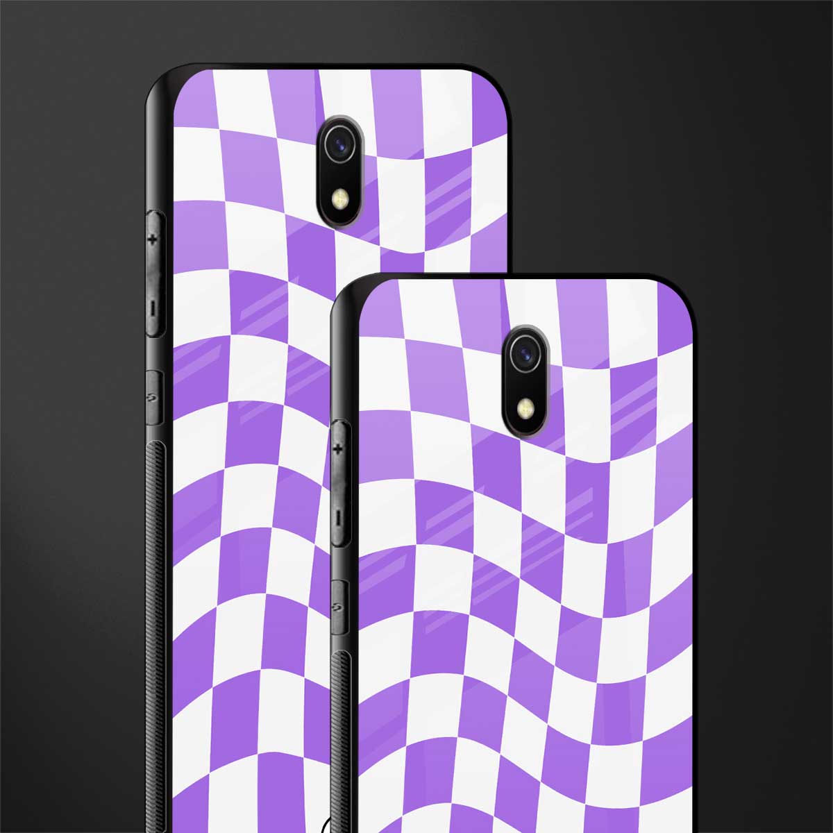 purple white trippy check pattern glass case for redmi 8a image-2