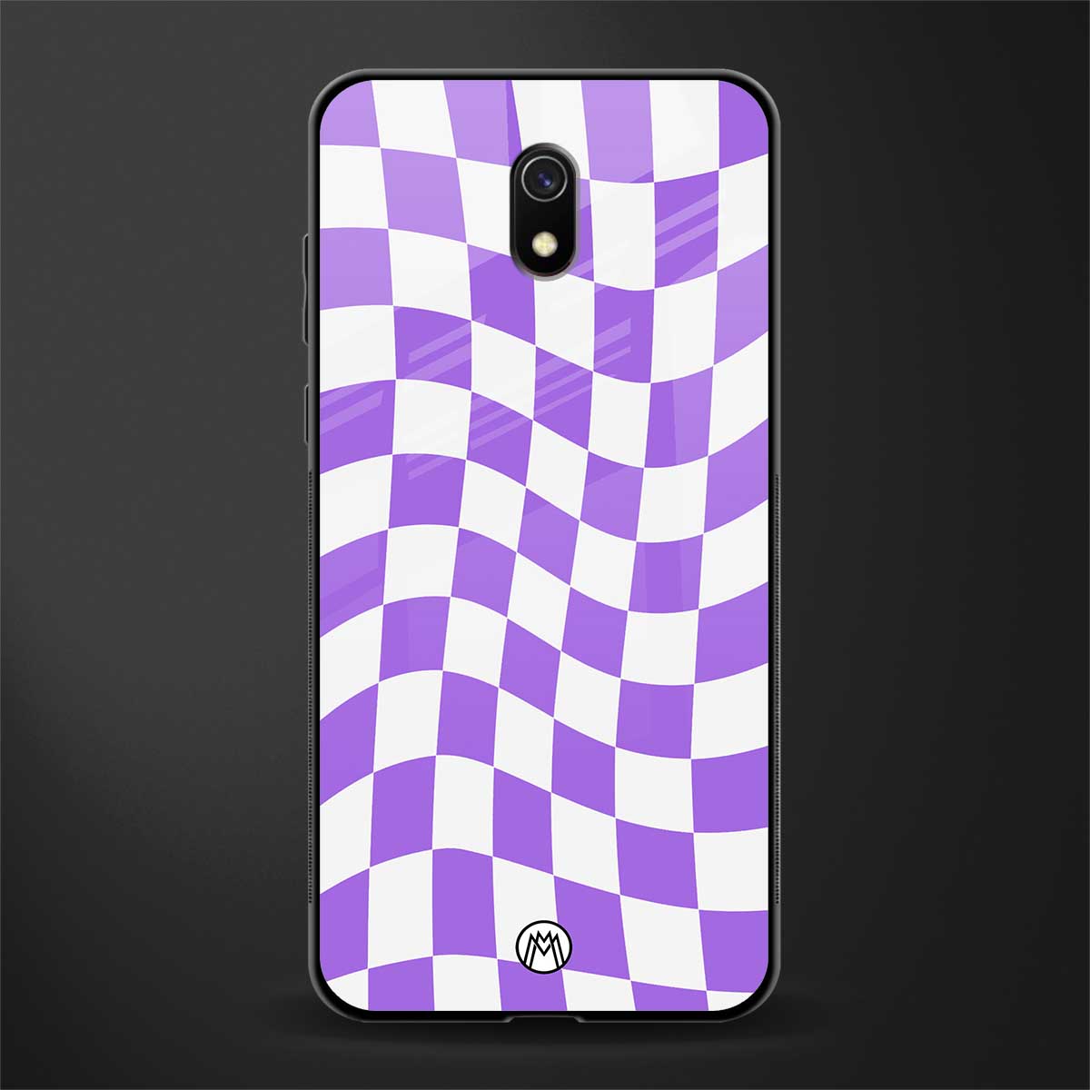 purple white trippy check pattern glass case for redmi 8a image