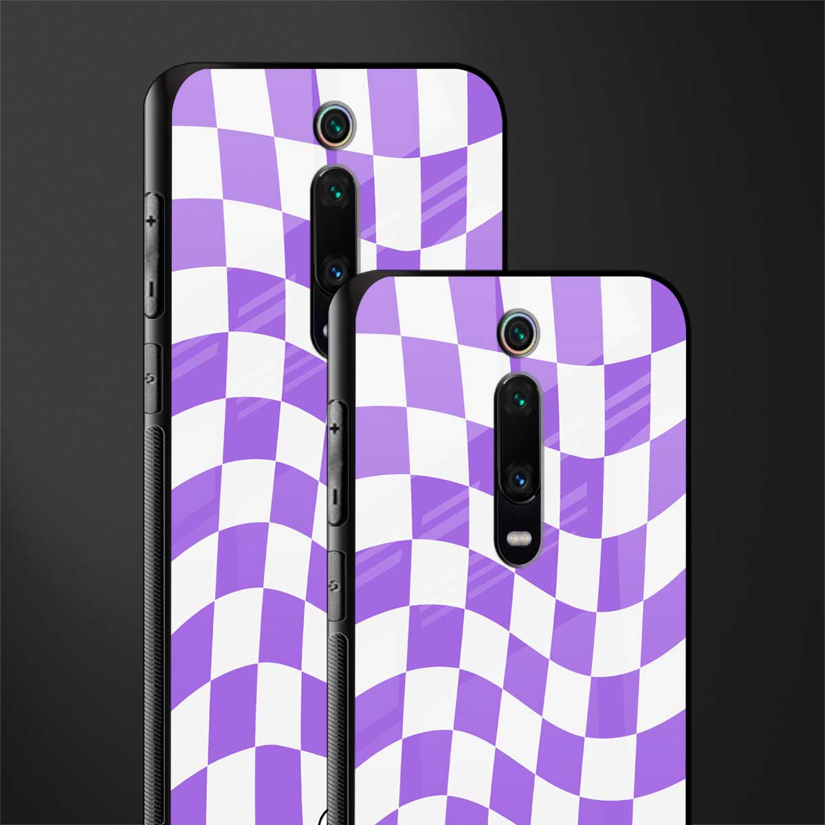 purple white trippy check pattern glass case for redmi k20 pro image-2