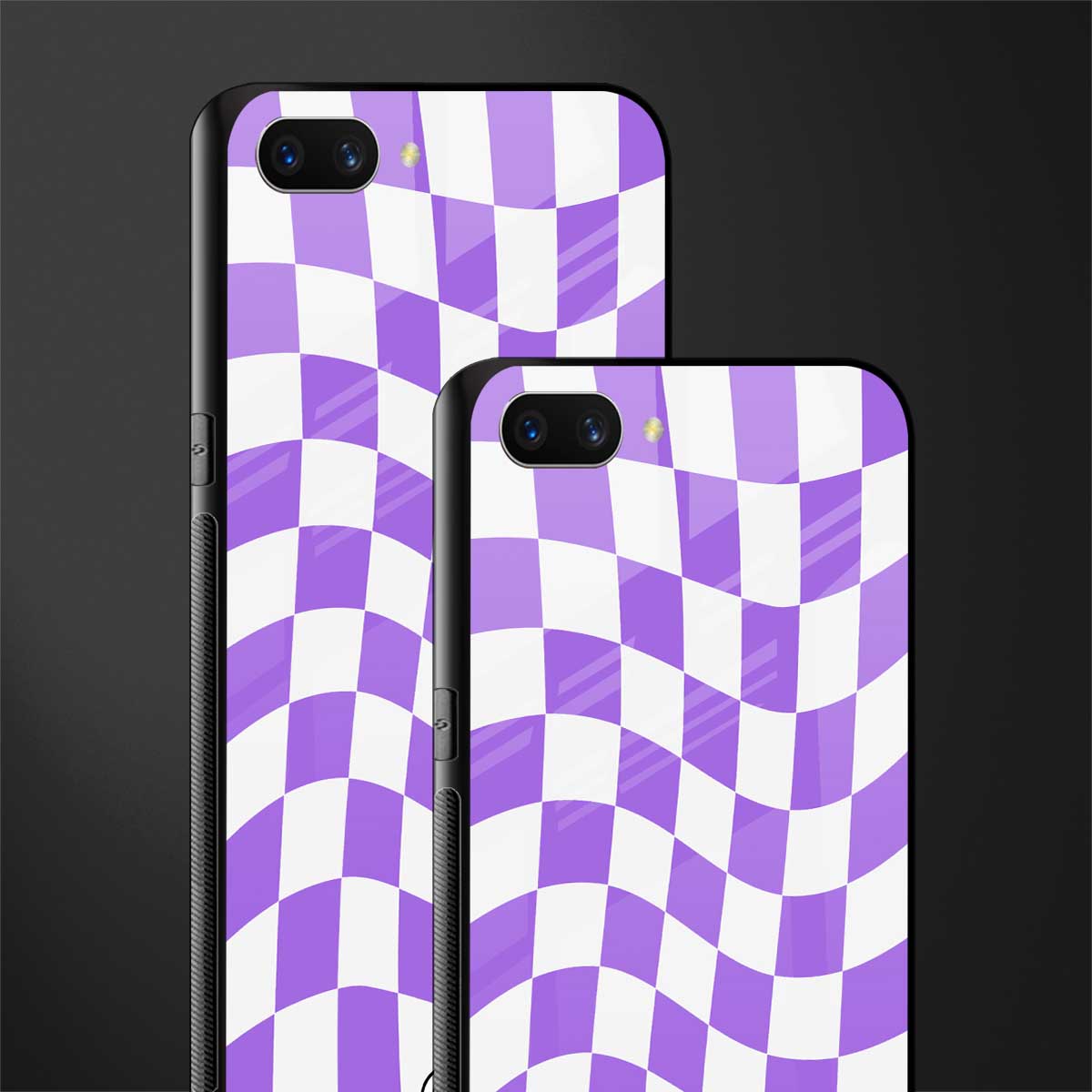 purple white trippy check pattern glass case for realme c1 image-2