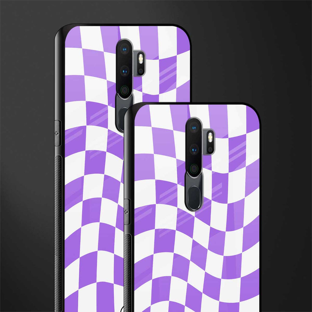 purple white trippy check pattern glass case for oppo a9 2020 image-2