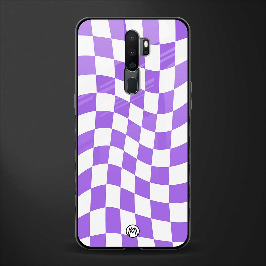 purple white trippy check pattern glass case for oppo a9 2020 image