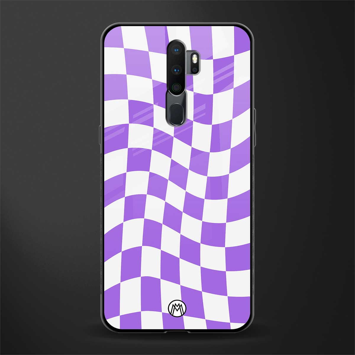 purple white trippy check pattern glass case for oppo a9 2020 image