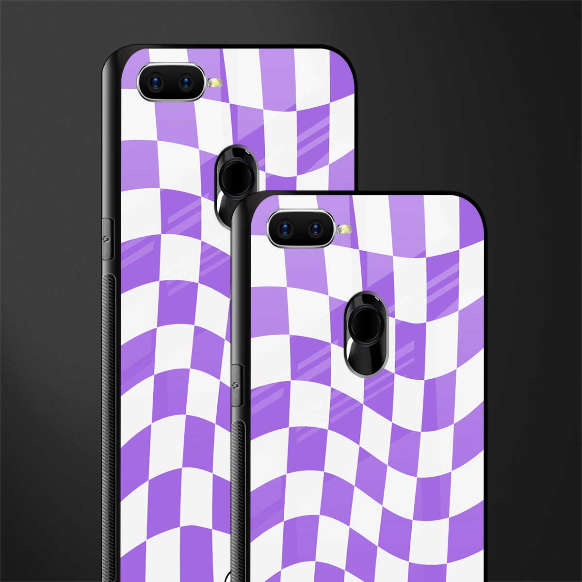 purple white trippy check pattern glass case for oppo a7 image-2