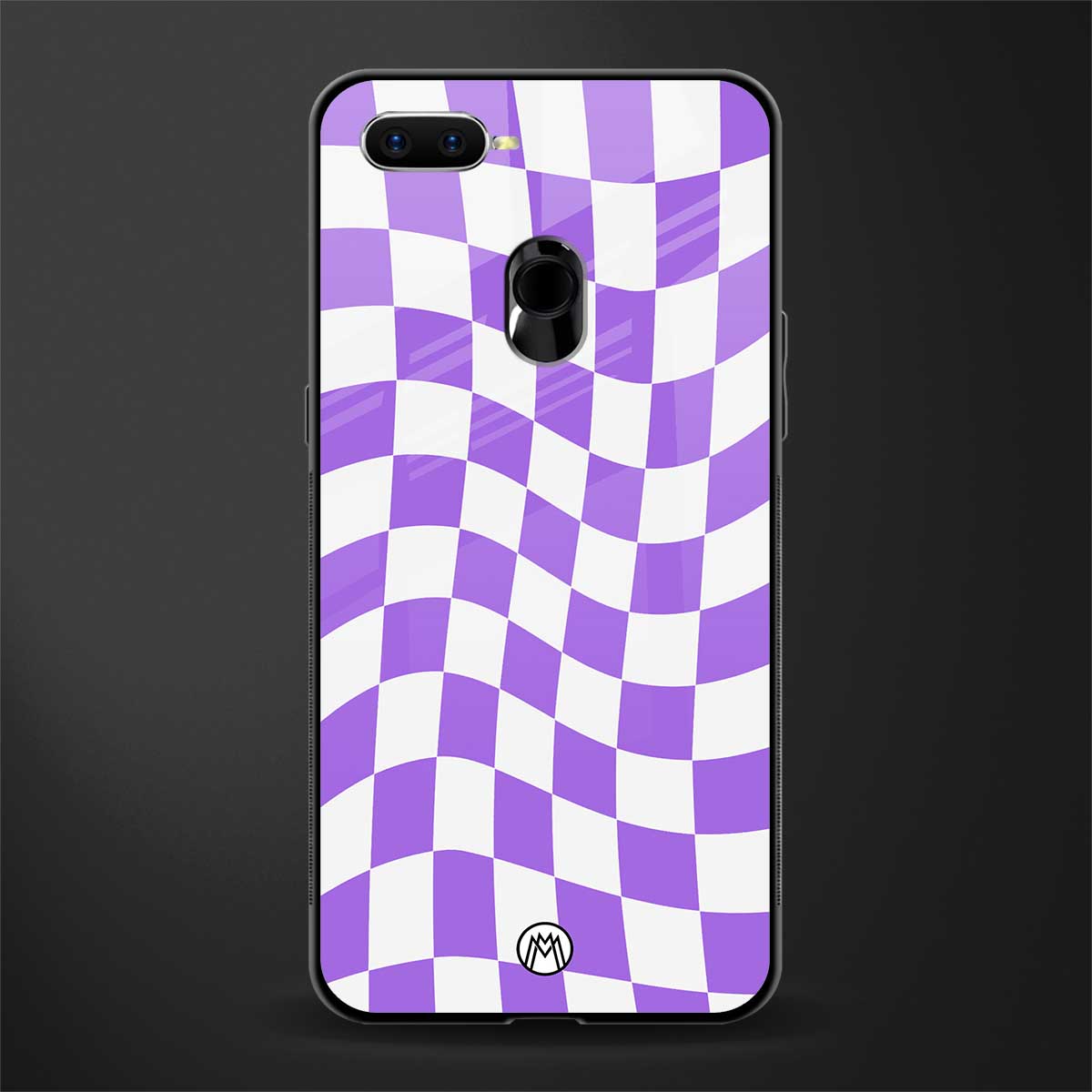 purple white trippy check pattern glass case for oppo a7 image