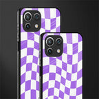 purple white trippy check pattern glass case for mi 11 lite image-2