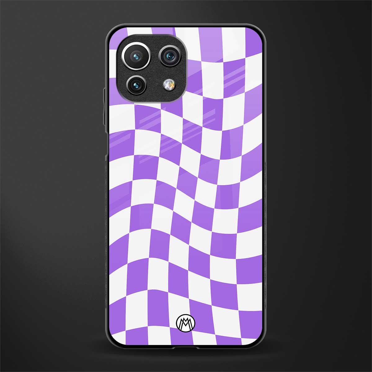 purple white trippy check pattern glass case for mi 11 lite image