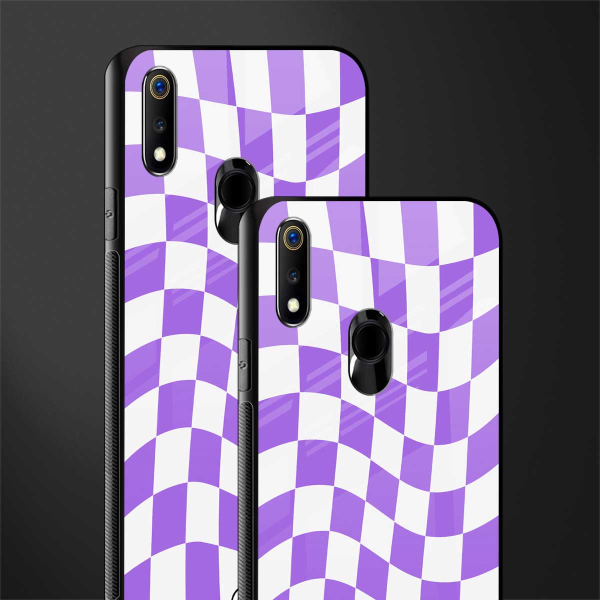 purple white trippy check pattern glass case for realme 3 pro image-2