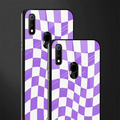 purple white trippy check pattern glass case for realme 3 pro image-2