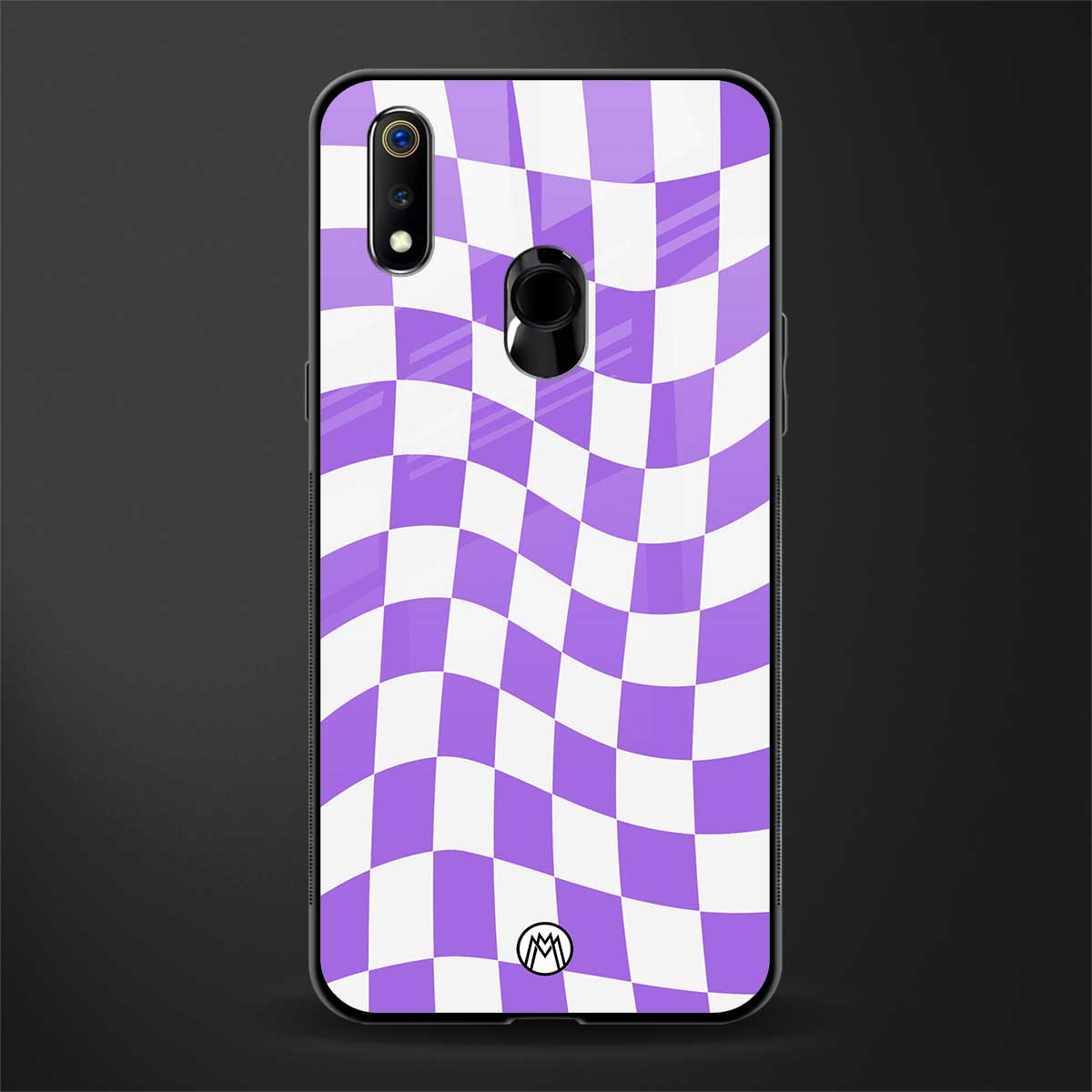 purple white trippy check pattern glass case for realme 3 pro image