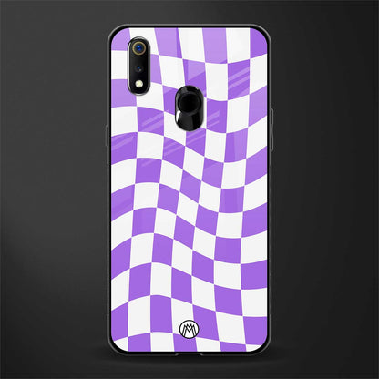 purple white trippy check pattern glass case for realme 3 pro image