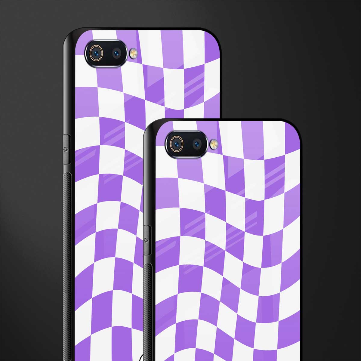purple white trippy check pattern glass case for realme c2 image-2