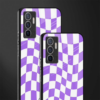 purple white trippy check pattern glass case for vivo v23e image-2
