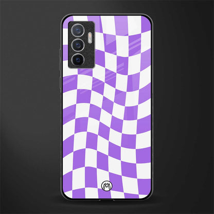 purple white trippy check pattern glass case for vivo v23e image