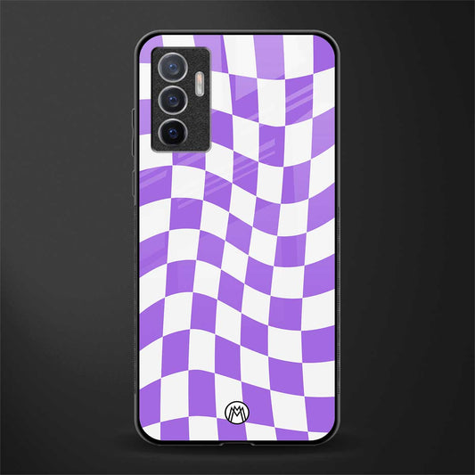 purple white trippy check pattern glass case for vivo v23e image
