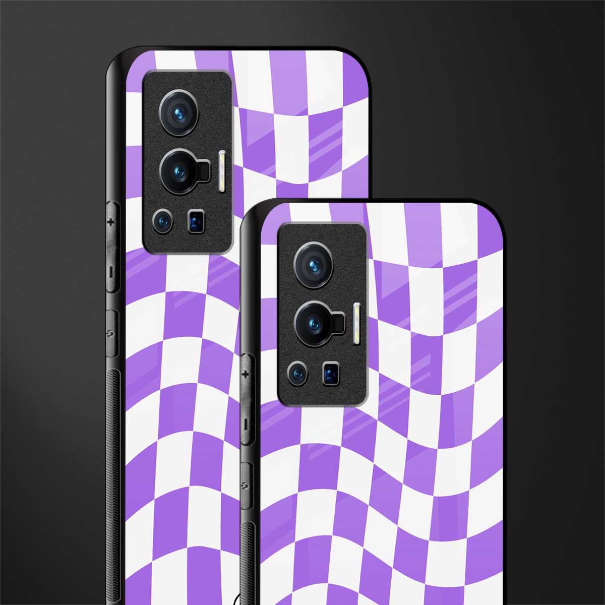purple white trippy check pattern glass case for vivo x70 pro image-2