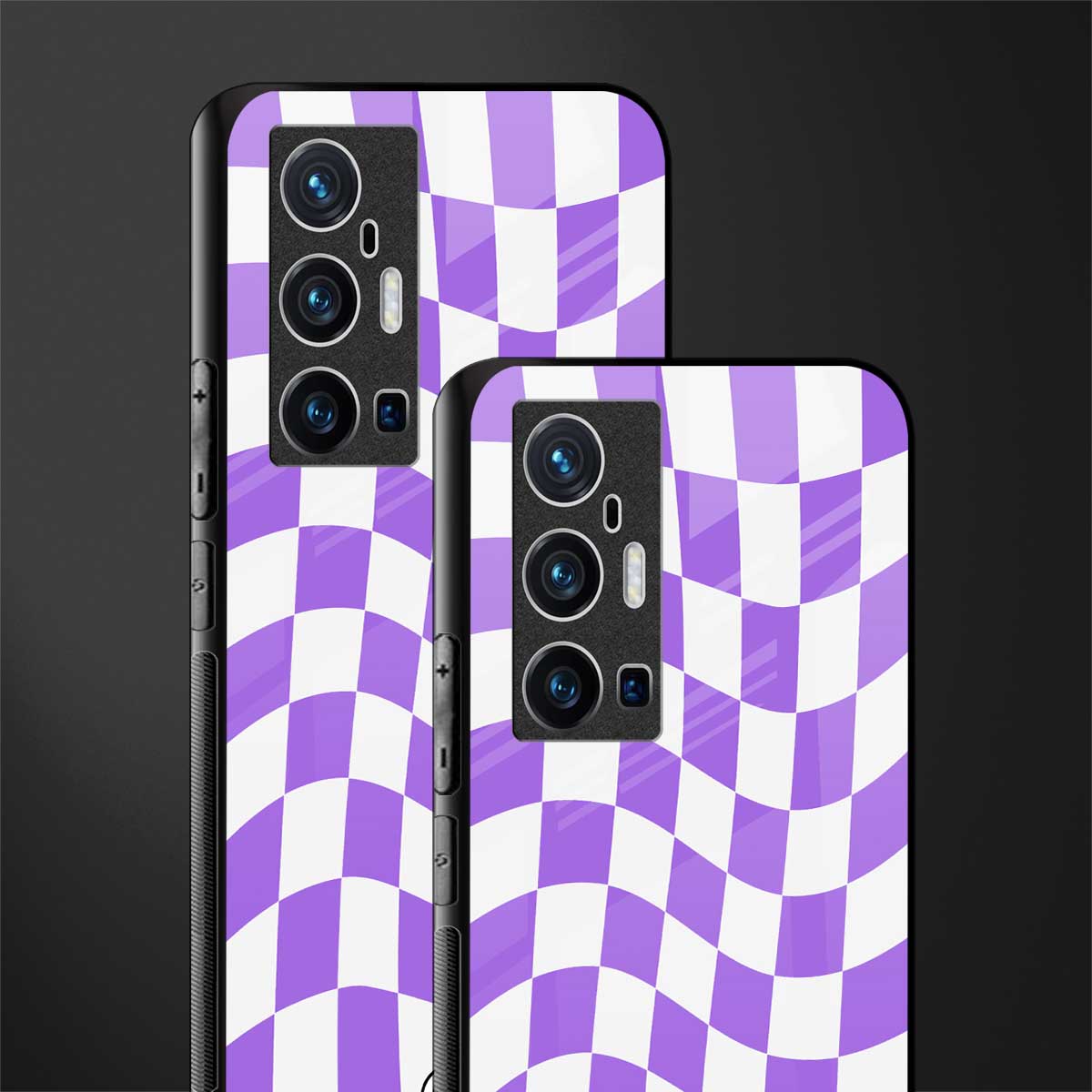 purple white trippy check pattern glass case for vivo x70 pro plus image-2