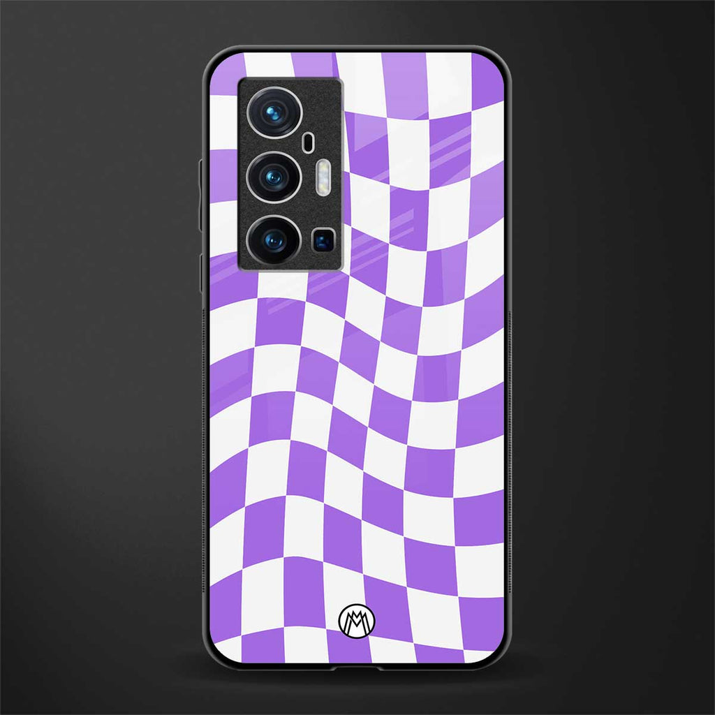 purple white trippy check pattern glass case for vivo x70 pro plus image